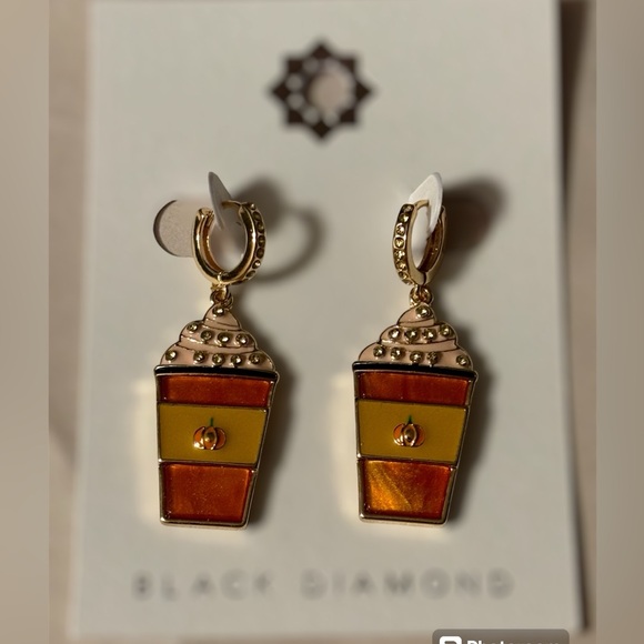 NEW•Black Diamond Pumpkin Spice Frappuccino dangle earrings - Picture 2 of 4
